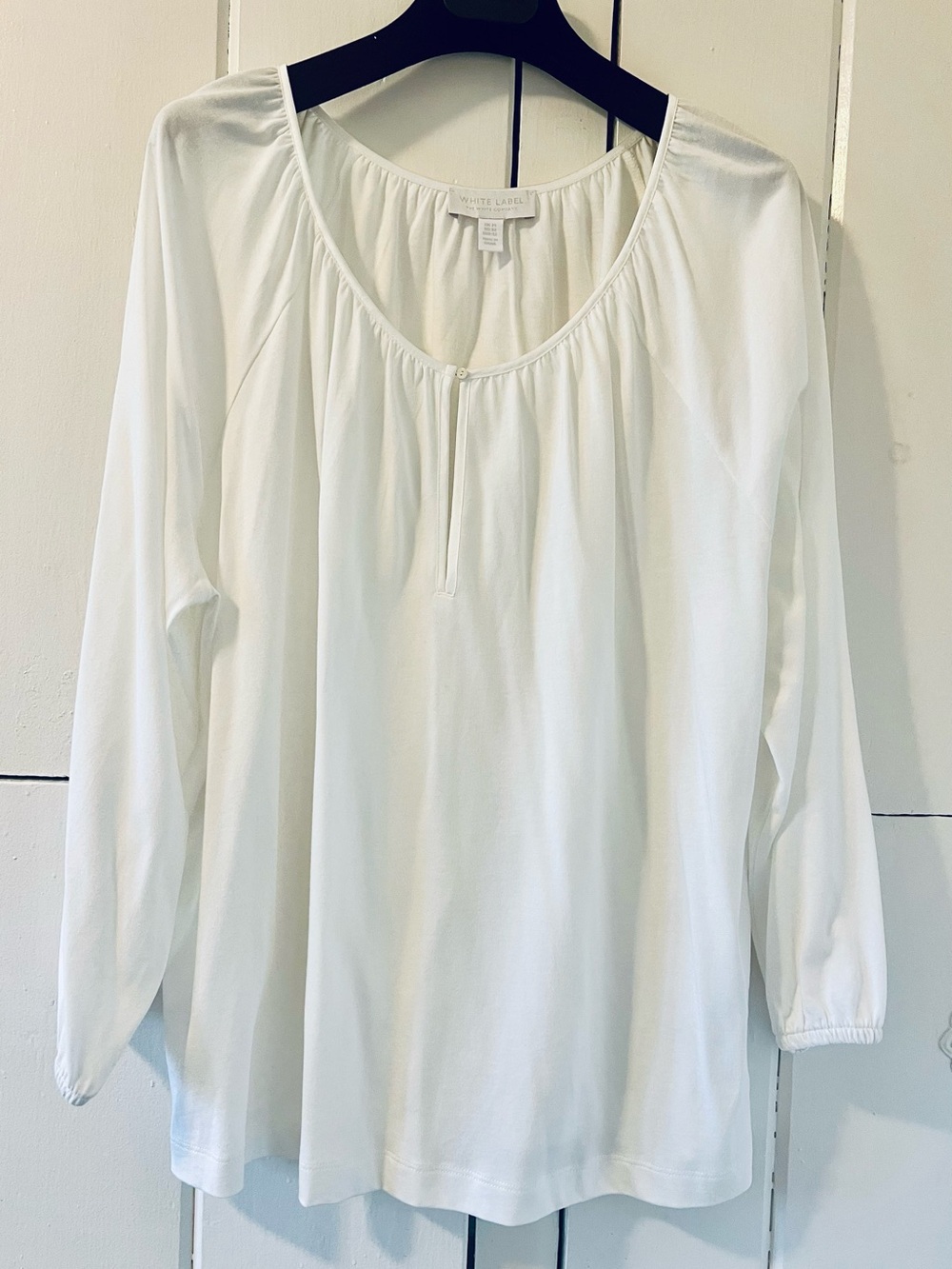 The White Company Cream Long-Sleeve Gathered Neck Blouse